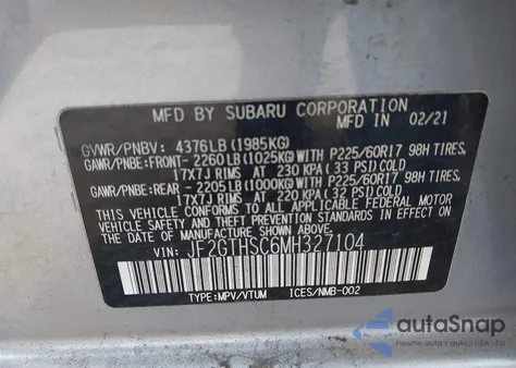 2021 Subaru Crosstrek Sport из США, поврежденный, VIN JF2GTHSC6MH327104